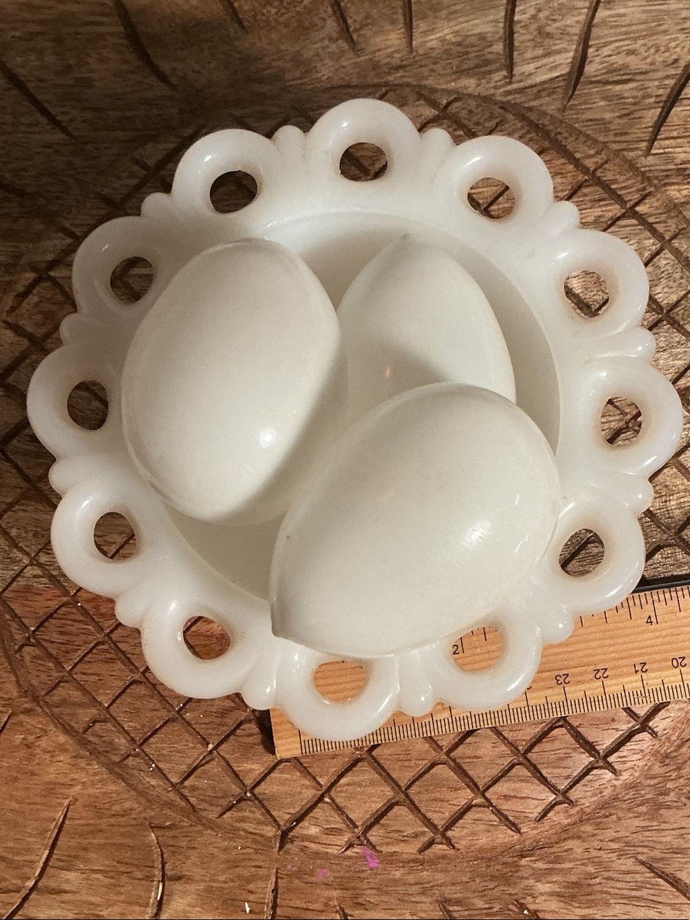 Set of 3 Vintage White Milk Glass Satin Easter Eggs Handblown